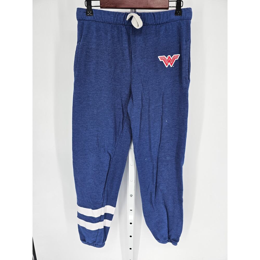 Wonder Woman Women's Blue Logo Printed Elastic Waist Elastic Hem Pants Size M